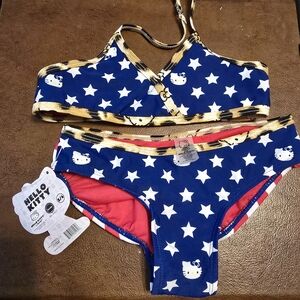 NWT Hello Kitty - Patriotic - Animal Print - Size 5/6 - Swimsuit 2 Piece Bikini